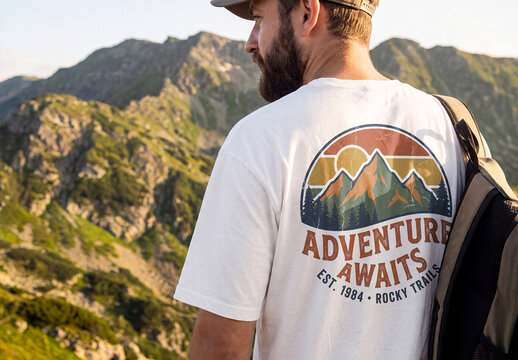 Man Wearing Oversized T-Shirt on Mountain Mockup