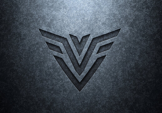 Carved Logo On Textured Metal Surface Mockup