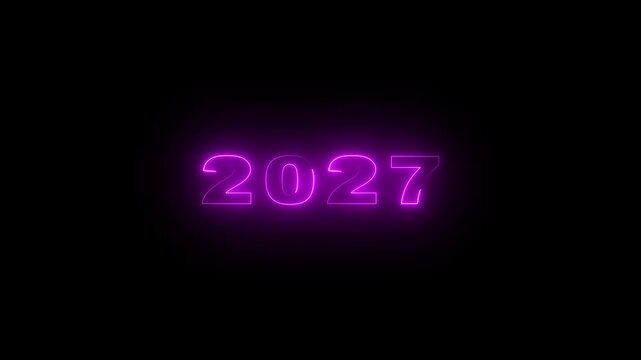 New Year 2027 animated. 2027 number neon background animation. Neon light countdown 2027 Sal number icon. 4k 