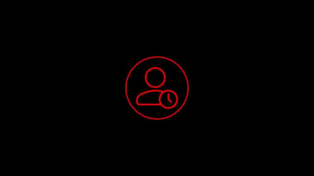 Red Neon User Profile Icon with Clock Symbol for Time Management Interface Isolated on Black Background