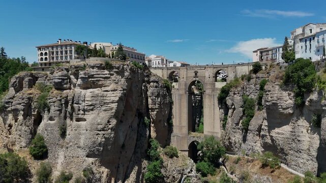 Aerial view of the arches of Puente Nuevo bridge in Ronda Spain