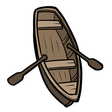 Cute cartoon wooden rowboat with oars small boat high angle view water transportation vehicle illustration isolated on transparent background