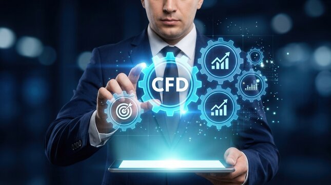 CFD trading and financial strategy technology concept with interactive gears.