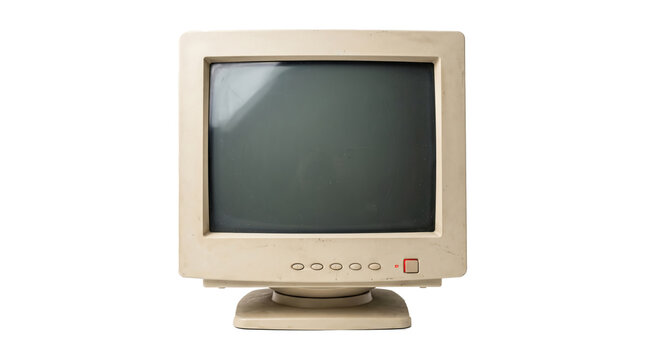 Vintage Beige CRT Computer Monitor Sitting Alone.