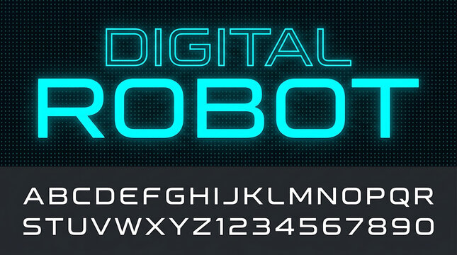 Futuristic Digital Typeface Displaying Neon Blue Glowing Modern Lettering And Numbers For Design