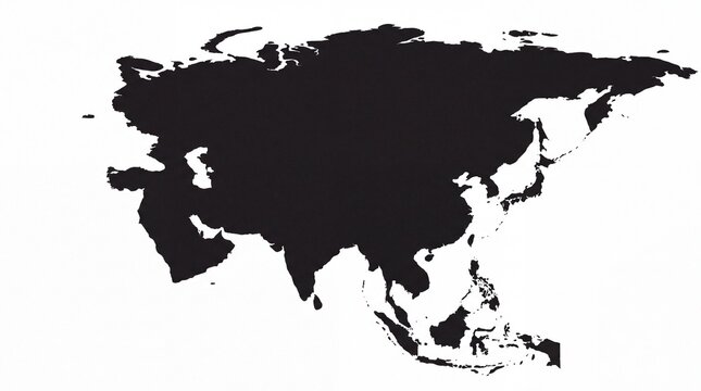 Black silhouette of the asian continent map isolated on white background
