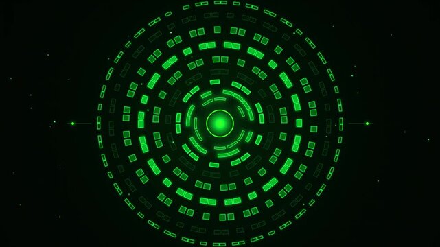 Abstract digital hud circular interface with glowing green data elements