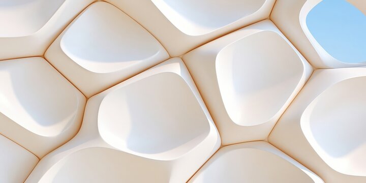 Abstract beige and white cell pattern with soft blue accent