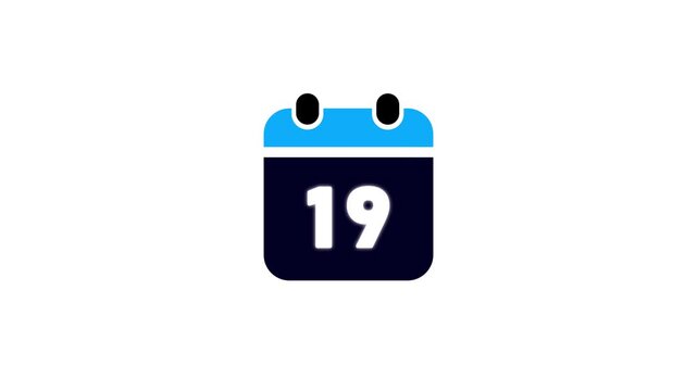 calendar simple icon animation and date icon animation. Animated Calendar icon isolated. Time and date 19, Date Managements Schedule icon isolated.

