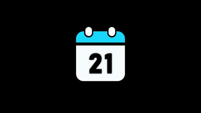 calendar simple icon animation and date icon animation. Animated Calendar icon isolated. Time and date 21, Date Managements Schedule icon isolated.

