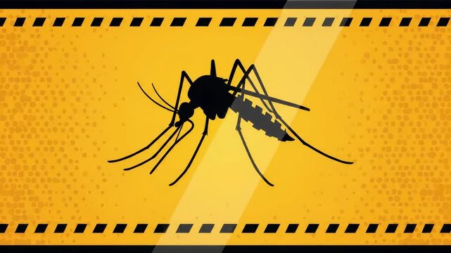 Mosquito danger emblem: pest symbol, disease, warning tape, prevent transmission, infectious threat, stop spread, epidemic alert, hazard sign.