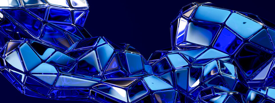 3D glossy sapphire geometry with interconnected faceted modules and futuristic texture