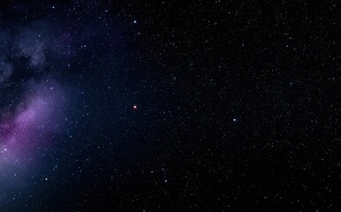 Fototapeta premium Vast cosmic expanse with a lone reddish planet, distant stars, and nebulae