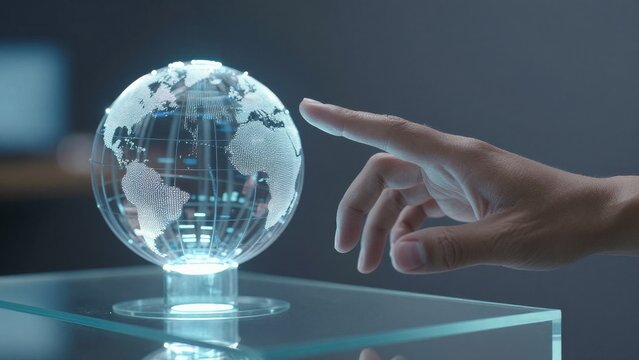 Hand Reaching Out to a 3D Globe in a Modern Conceptual Setting