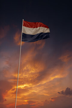 National flag of Netherland in evening sky for holiday card design