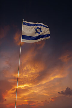 National flag of Israel in evening sky for holiday card design