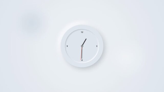 Neumorphic light gray wall clock with moving hands
