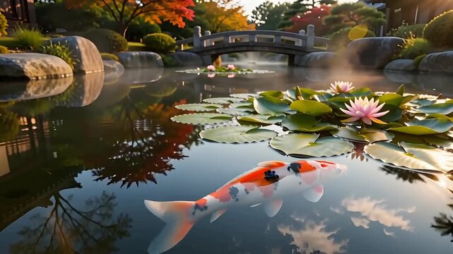 Video Zennature Koi Pond Landscape Stock Footage