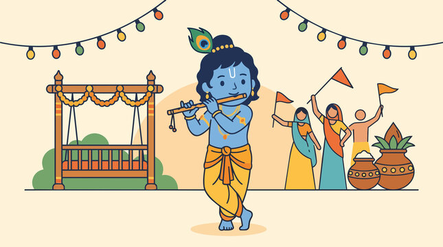 Ilustraci&oacute;n para el festival hind&uacute; de Krishna janmashtami