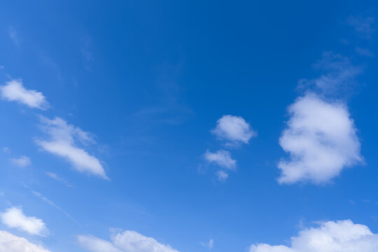 Sky Blue Background With White Cloud, Beautiful Panorama Landscape With Morning Light Winter Air, Vivid Clear Sky with Abstract Cloudy Texture, Nature Design For Summer Banner Horizontal 
