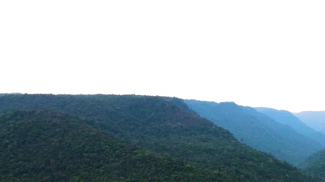 Beautiful hilltop view of Khasi Hills at Meghalaya, natural border of Bangladesh India - aerial.