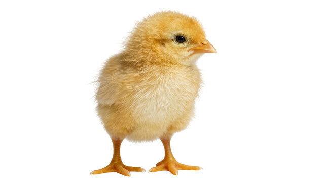 Fluffy yellow chick standing, isolated on transparent background