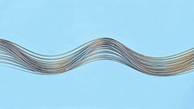 Abstract black and white wavy lines on light blue background forming continuous flowing shapes
