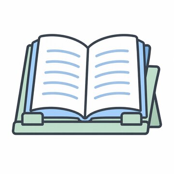 書見台・ブックスタンドの上に開いて置かれた本の読書・学習イラスト