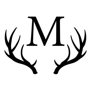 Letter M with deer antler svg cut file. Isolated vector illustration.