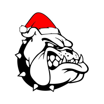 Bulldog with christmas hat svg cut file. Isolated vector illustration.