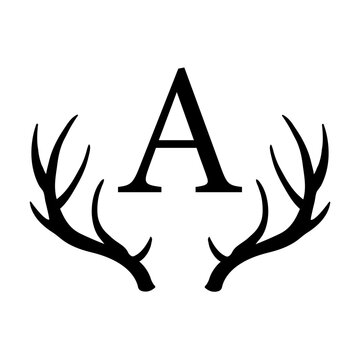 Letter A with deer antler svg cut file. Isolated vector illustration.