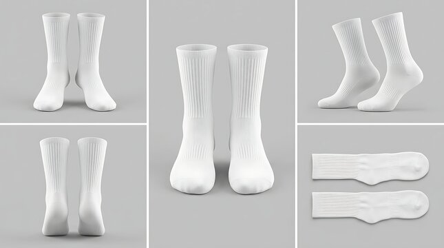 Blank white crew socks mockup set