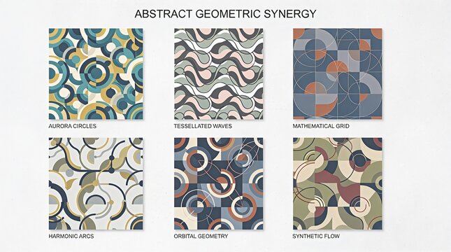 Set of six abstract geometric seamless patterns with various shapes