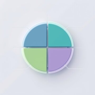 Pie chart with four colorful segments divided evenly against a simple white background surface.