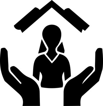 International Day of Rural Women celebration icon featuring a protective hands gesture around female community figurehead