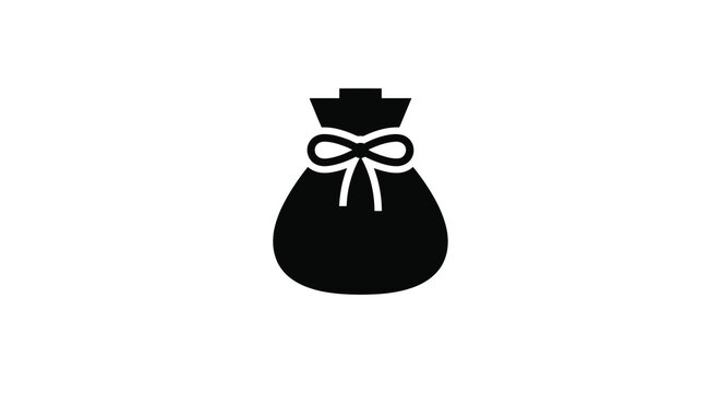 Black silhouette of a drawstring money bag on a white background