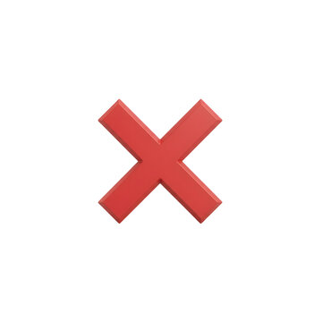 Red cross close cancel symbol on transparent background