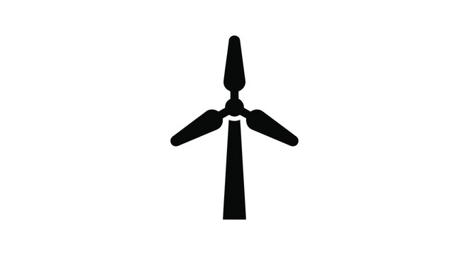 Wind turbine silhouette against a white background simple graphic design