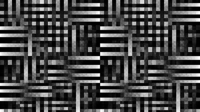 Abstract Black and White Interlocking Geometric Woven Grid Pattern Background   