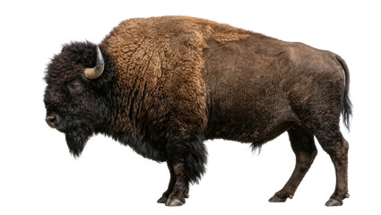 Majestic American bison with shaggy brown fur, isolated on transparent background © Benjamin