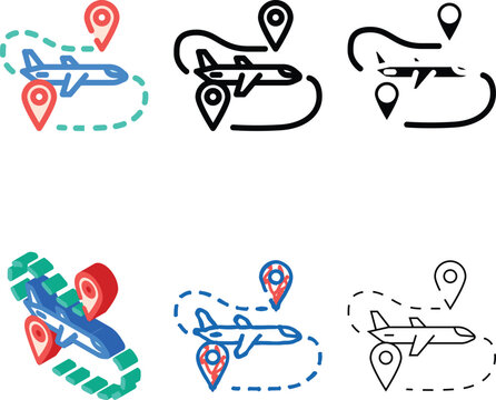 airplane track map location color icon vector. airplane track map location sign. isolated symbol multipack illustration