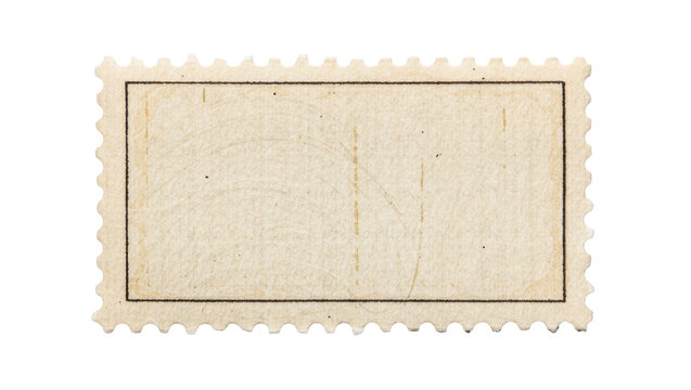 Blank vintage postage stamp with perforated edges, isolated on transparent background