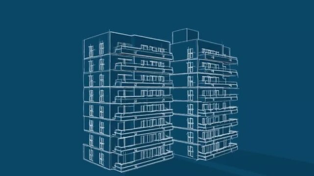 Modern High Rise Buildings with Architectural Blueprint Design and Urban Development Concept 2D Animation