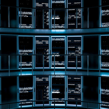 3D multilevel data center atrium with circular server walls