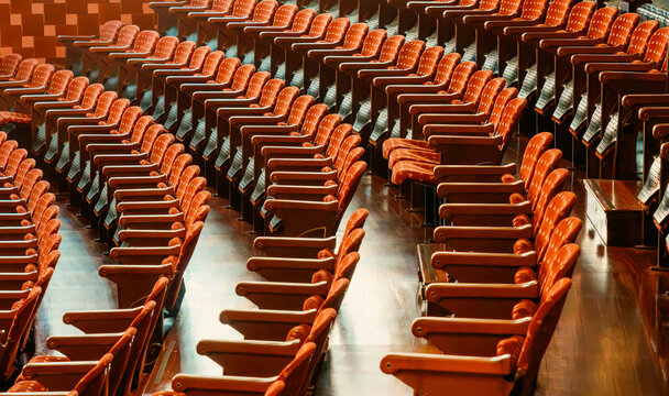 Empty auditorium velvet seats rows theater interior