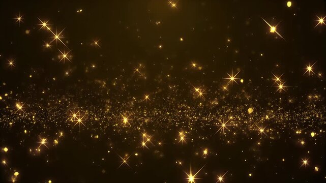 Golden sparkles and glittering stars create a magical and festive background.