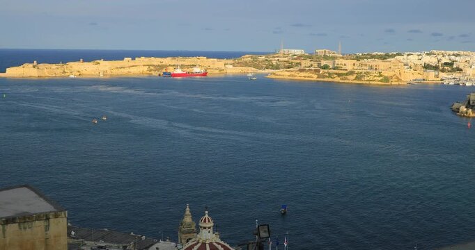 View of the entrance to the Grand Harbour in Valletta, Malta. 