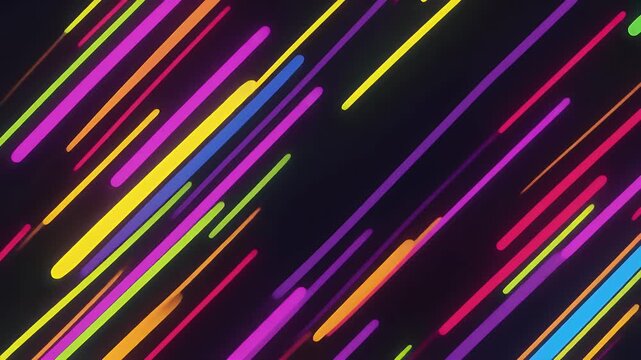 A vibrant abstract background featuring diagonal neon lines in a spectrum of colors.