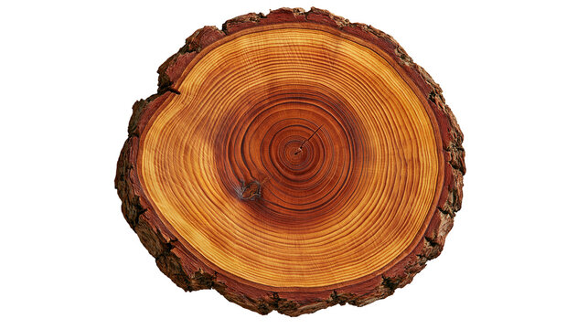 Circular cross section of a tree trunk with visible growth rings and rough bark