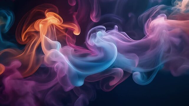 Abstract flowing smoke in vibrant neon colors against a dark background.